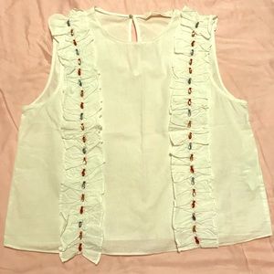 Zara white tank with ruffles & gemstones